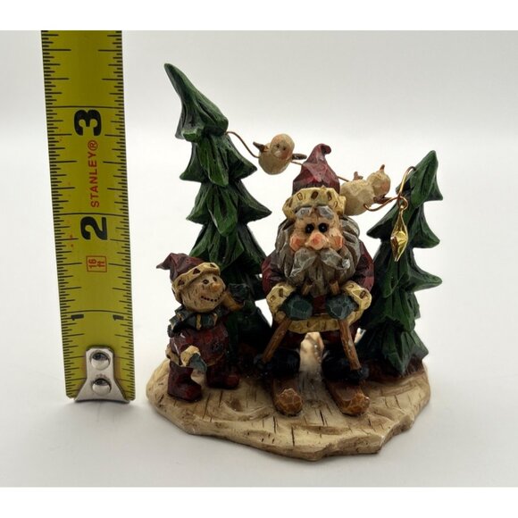 Santa Claus Skiing Christmas Figurine Snowman in Pine Trees Rustic - Picture 4 of 8